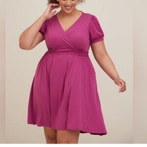 Torrid Studio Knit Surplice Tie Back Mini Dress in Boysenberry Magenta Pink 2X